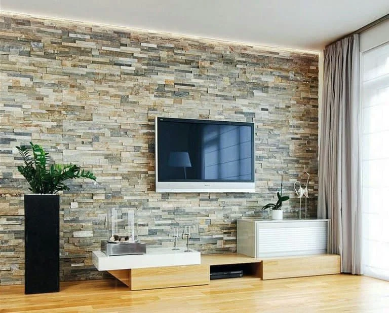 سنگ آنتیک دیوار پشت تلویزیون را چگونه طراحی کنیم